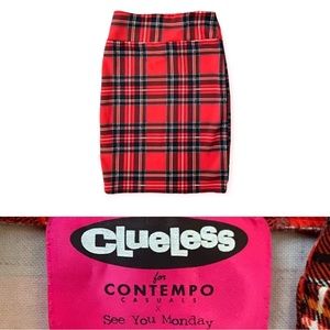 Vintage Clueless Red Plaid Pencil Skirt
